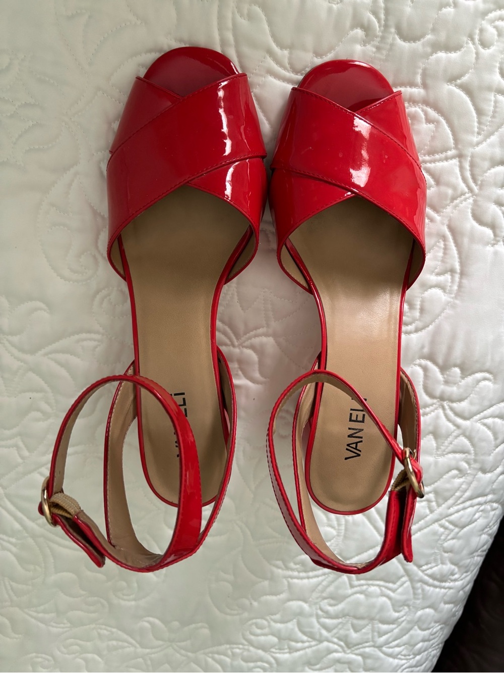 Vaneli Red Patent Crisscross Open-Toe Slingback Sandals